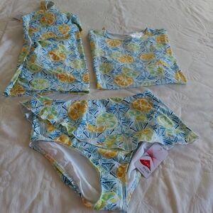 Lands End Womens citrus print tankini bikini and rash guard beach set NWT
